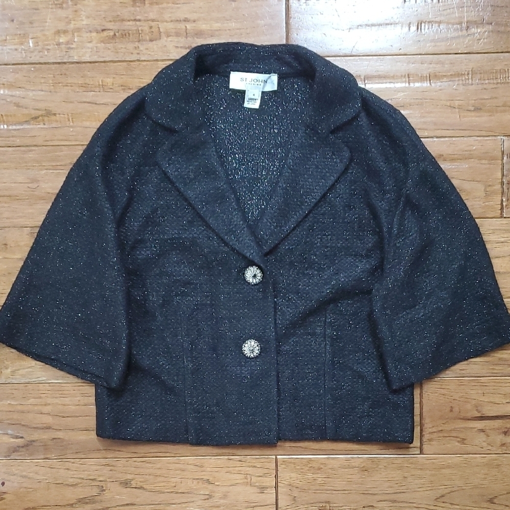 St. John Evening Knit Bulce Crop Elegant Black Women's Jacket